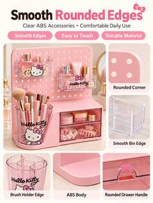 Miniso Sanrio Hello Kitty & Cinnamoroll Pegboard Desk Organizer, Modular Wall-Mounted Or Desktop Storage System With Clear Bins, Pen Holder And 2-Tier Drawers For Stationery, Makeup, Crafts And Home Office - Pink - View 6