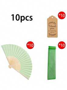 Light Green Folding Fan Gift Set With Mesh Bag And Thank You Card, DIY Handheld Bamboo Folding Fan, Wedding Favor Gift, Bride Dance Prop For Church Wedding Party - Multicolor - View 11