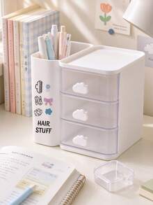 Mini Desktop Drawer Storage Box With Cute Clouds Pattern Decoration, Drawer Design,Hair Clip Storage Box, Plastic Multi-Layer Jewelry And Cosmetics Storage Box,Suitable For Dressing Table, Bedroom, Office, Suitable For Storing Daily Necessities - Multicolor - View 6