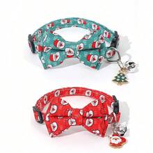 1pc Christmas Pet Cat Collar, Detachable Bowknot, With Accessories, Suitable For Small Pets, Adjustable Size, Christmas Gift - Red - View 3