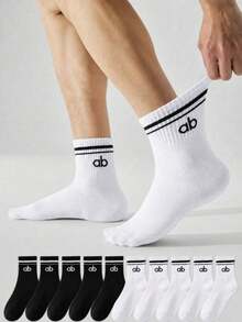 Street Style Essential! 1/5/10/15 Pairs Comfortable Mid-Calf Socks With Striped Texture Design | Minimalist High-Top Sports Socks - Multicolor - View 2