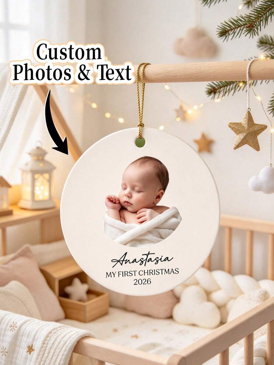 Customized Personalized Baby Photo Round Christmas Ornament, Decoration ...