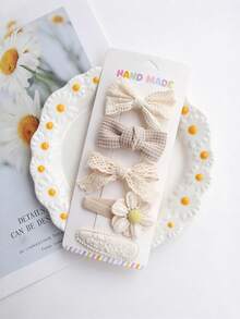 5pcs Handmade Lace Bow Hair Clips Set, Vintage Floral Barrettes Hair Accessories - Multicolor - View 18