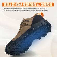 HACKLEY Zapato industrial dama,zapatillas de trabajo ligeras,tejido de malla transpirable, puntera de acero y entresuela de Kevlar,suela multifuncional,trabajo al aire libre. - Marrón - Ver 4