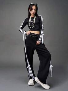 Adidas Women's DANCE LS TEE1 Long Sleeve Knit Collarless T-Shirt TKG3862 - Black - View 6