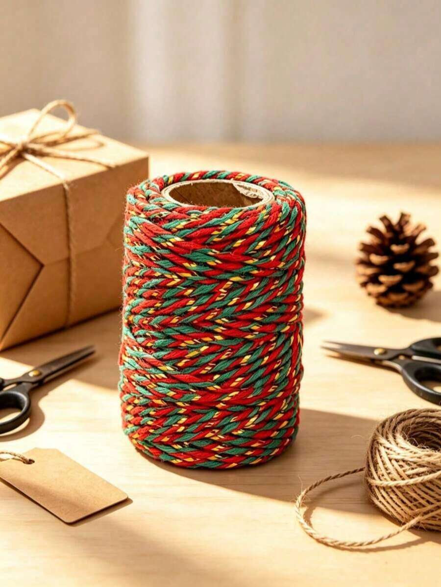 Len xoắn Giáng Sinh, dây thủ công lễ hội màu đỏ xanh vàng, bền và dễ sử dụng cho móc len đan len, phù hợp để đan, macrame, gói quà, trang trí Giáng Sinh, vòng hoa, dây treo và trang trí lễ hội - Dây thừng - Xem 1