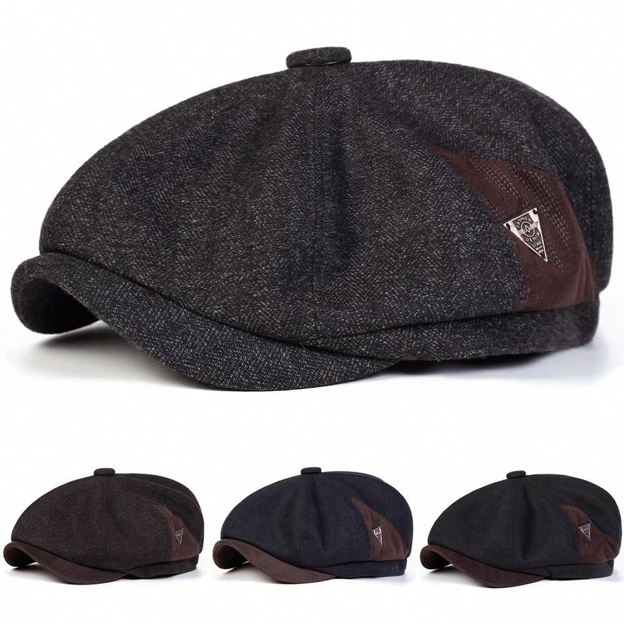 1pc Men's Triangle Logo Beret Street Fashion Forward Cap Outdoor Baseball Cap Warm Casual Hat Suitable For Autumn/Winter Street Business Party - Multicolor - View 1