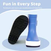 Children's Thermal Lined Rain Boots, Mid-Calf Warm Rain Boots, Blue And White Color Block, Non-Slip Waterproof, Unisex Winter Rain Boots - Blue - View 3