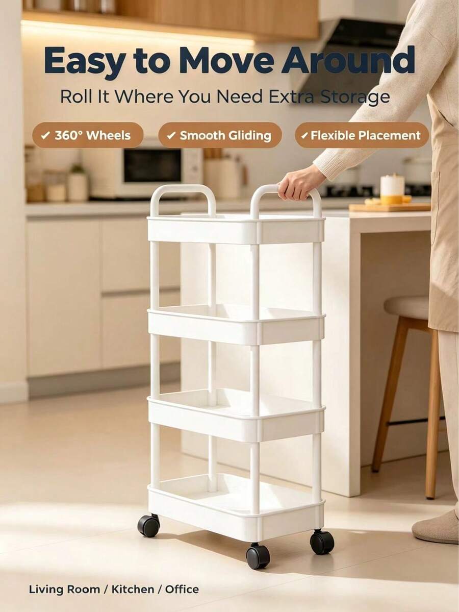 Multi-Layer Rolling Storage Cart - Compact Space-Saving Design, Sturdy Plastic Construction, Suitable For Kitchen, Bathroom, Bedroom, Office, Warehouse, Garage - Easy Assembly, Multi-Layer Practical Shelves, Home Storage Rack - Car Storage Rack/Black - View 1