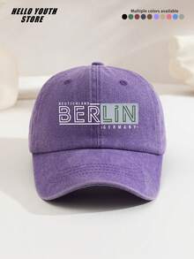 1pc BERLIN Printed Baseball Cap, Warm & Comfortable Multi-Functional Baseball Cap, Men's Washed Vintage Hat, Suitable For Autumn And Winter Daily Outings And Life, Daily Outfit Decorative Hat, Best Gift For Friends - A - View 5