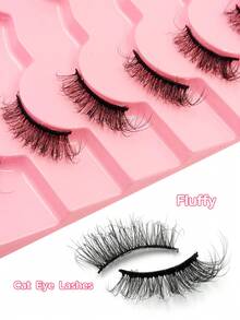 Kitten Eye 7 Pairs Natural Look Wispy Short False Eyelashes, Cat Eye Makeup Effect, Eyelash Extensions, Half Lashes Suitable For Daily Wear Gives A Graceful Beautiful Effect - Black - View 5
