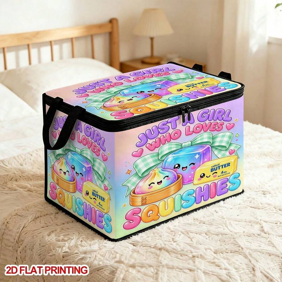 1pc Cute Slow Rebound Squishies Stress Relief Printed Foldable Zipper Storage Box, Perfect For Travel, Packing, Clothing, Pants And Bedding, Both Moving Storage, Underbed Storage, And Closet Organization Solution, Storage, Laundry Room Or Holiday Decor, Keeps Household Items Neat And Organized. - A - View 1
