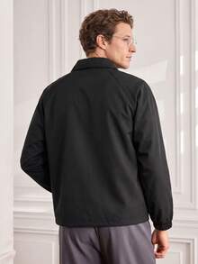 Officeau Men's Solid Color Zipper Placket Long Sleeve Fashion Versatile Jacket - Black - View 2