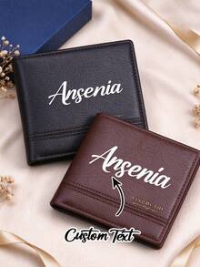 Customizable Men's Short Wallet - Featuring A Vintage Textured Design, This Versatile Bifold Wallet Is Suitable For Both Business Occasions And Casual Moments. With Multiple Card Slots And Bill Compartments Inside, It's An Essential For Commuting And An Ideal Gift For Friends And Family. - Multicolor - View 9