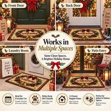 1pc Non-Slip Indoor/Outdoor Welcome Doormat, Suitable For Christmas, With Plaid Bow & Gold Bell, Felt Material, Machine Washable Thickened Mat, Suitable For Entryway, Living Room, Bedroom, Home Decor - Holiday Decoration - C - View 6