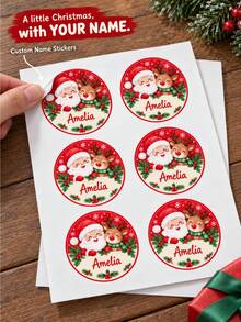 Personalized Christmas Name Stickers-Custom Round Labels Featuring Santa Claus And Reindeer. These Self-Adhesive Holiday Gift Tags Are Perfect For Christmas Gift Wrapping, Gift Bags, "Secret Santa" Exchanges, And Party Favors. - Multicolor - View 7