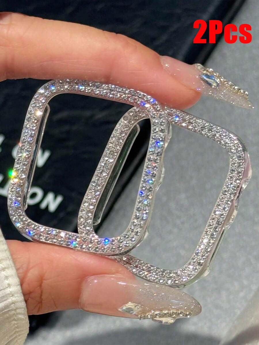 2pcs Shiny Double-Layer Crystal Rhinestone Hollow Protective Case, Hard ...