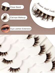 Sibeuna 7 Pairs Brown Half Eye Lashes,Fluffy Soft And Wispy Faux Mink Lashes,Cat Eye False Eyelashes Natural Eye Tail Elongation,With Clear Band For Used Daily Makeup Extension Reusable - Brown - View 4