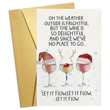 1pc Wine Lover Christmas Pun Greeting Card "The Weather Outside Is Terrible, But Wine Is Delightful, Let It Flow", Watercolor Santa Reindeer Wine Glass, Alcohol Lover Holiday Card - Multicolor - View 5