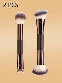 Multiple Double-Ended Makeup Brush Set, Include Foundation, Contour, Powder, Eyeshadow, Blush, Concealer Brush, High-Quality Synthetic Fiber Makeup Brush Kit - Brown - View 16