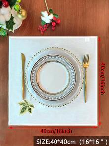1pc/2pcs/4pcs 100% Polyester Embroidered Maple Leaf Cloth Napkins, White Reusable Napkins With Gold Green Leaf Embroidery, Suitable For Autumn Thanksgiving Christmas Wedding Banquet Party Table Decor - Multicolor - View 11