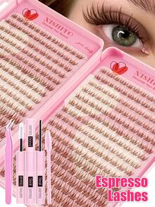 Brown Cluster Lashes Kit Individual Eyelashes D Curl Lashes Individual Cluster Kit Dark Brown Eyelash Clusters 384PCS With Bond And Seal Tweezers Fluffy Lash Extension Kit - Pink - View 5
