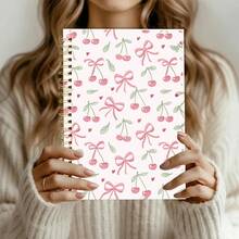 DANPERJI 1pc 5.5*8.3 Inch (14*21 Cm) Cute Cherry Bow Notebook - Playful Red, College Ruled, Suitable For Work, School, Women's Gift - Pink - View 3