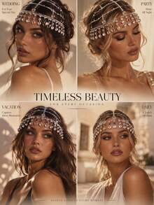 STONEFANS 1pc European And American New Style Tassel Hair Chain Exaggerated Heavy Rhinestone Hat Stage Performance Fashion Party Vintage Headpiece - Silver - View 6