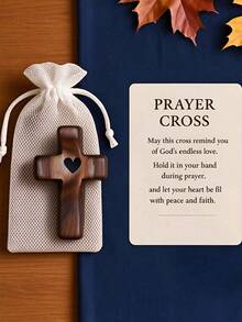 Heart-Shaped Wooden Cross, Inspirational Small Wooden Cross Gift, Handheld Pocket Cross, Religious Gift For Stress Relief, Church Gift, Easter Gift, "May God Be With You", Inspirational Gift; The Product Is Multifunctional And Decorative, Reusable, Elegant And Fashionable In Appearance, High Quality, Rich In Color, Modern And Unique In Style; It Can Also Be Used As A Customized Item For Holiday Parties. - A - View 2