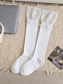 1/2/3/5 Pairs Women's Lace Trim Hollow Out Versatile Comfortable Knee High Socks - Multicolor - View 4