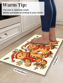 1/2pcs Christmas Kitchen Decor Rug, Christmas Gingerbread Man Pattern Design Winter Kitchen Rug And Mat, Non-Slip Washable Absorbent Kitchen Accessories Decor Mat, Christmas Holiday Gift! - Multicolor - View 12