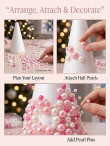 1 Set DIY Beaded Christmas Tree Handmade Kit, Pink Pearl Christmas Tree Making Materials Including Foam Cone, Star Topper And Step-By-Step Guide, Handmade Desktop Mini Christmas Decoration, Holiday DIY Art Project, Creative Christmas Gift For Craft Enthusiasts - DIY Christmas Tree - View 6