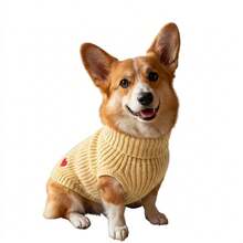 Warm Winter Pet Outfit Light Yellow Knitted Sweater Cute Red Heart Dog Cat Clothes Gift For Teddy Chihuahua - Multicolor - View 10