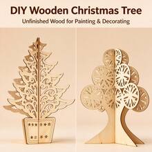 Large DIY Paintable Wooden Christmas Tree Ornament, Unpainted 3D Slot-Together Christmas Tree Figure, Laser Cut Hollow Pattern, Blank Surface For Graffiti Craft Activity, Christmas New Year Holiday Tabletop Decor, 4 Styles - Combo Pack - View 2