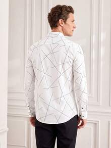 Officeau Men's All-Over Print Single-Breasted Casual Versatile Daily Wear Shirt - White - View 2