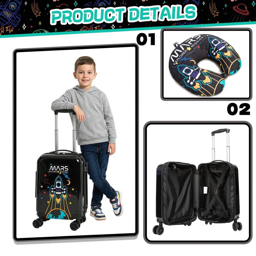 16Inch Girls Luggage Case Set 3PCS Hardside Luggage With Spinner Wheels Boys Carry On Luggage With Neck Pillow