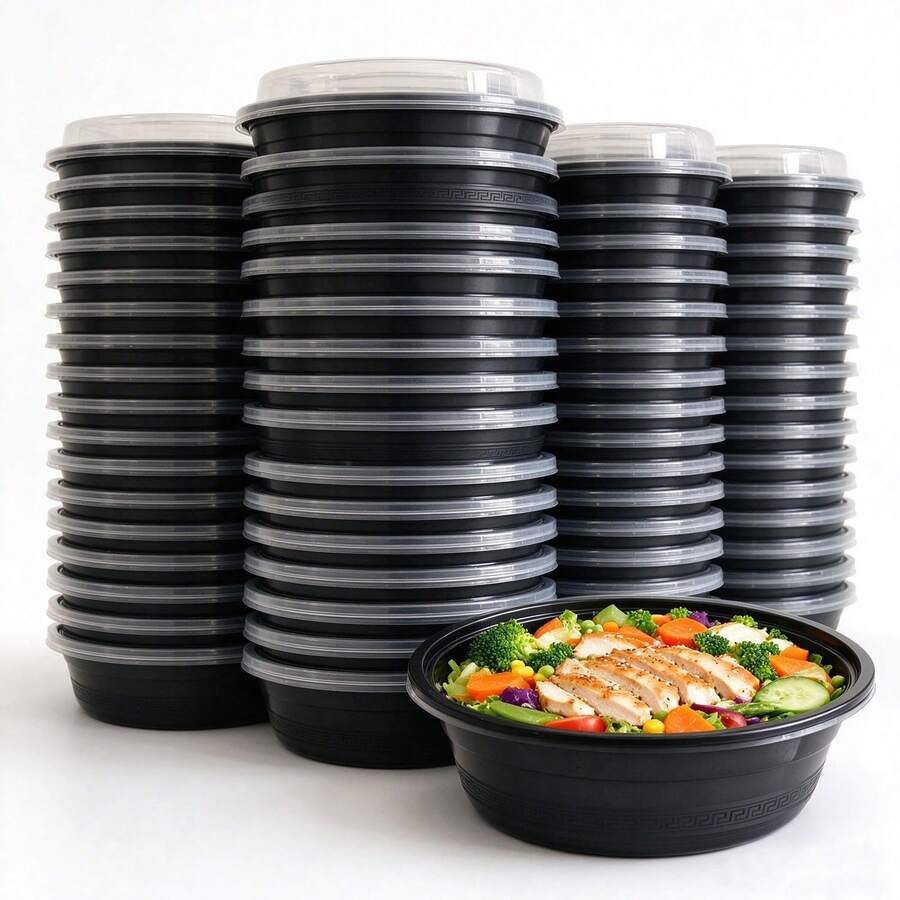 700ml Bento Box, Transparent Lid + Black Round Container, Back To School Season, Reusable Stackable Food Storage Container With Lid, Leakproof Portable Takeout Lunch Box Black, Picnic, Outdoor, Party.. - Black - View 1