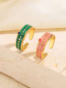 1pc/2pcs Stainless Steel Gold Fashion Minimalist Elegant Geometric Line Ring Set Suitable For Women Daily And Holiday Wear - Multicolor - View 5