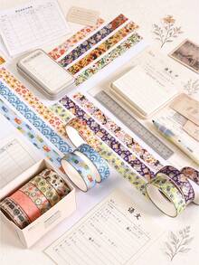 5 Rolls Vintage Cartoon Washi Tape Set, Retro Floral & Animal Pattern Decorative Stickers, Suitable For Scrapbooking, Journaling, Planner And DIY Crafts, Back To School Stationery - Wind and Objects Series - View 5
