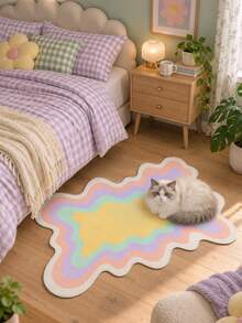 1pc Y2K Retro Wavy Rainbow Carpet, Macaron Color Sweet Style Concentric Vortex Plush Rug, Cute Soft Bedroom Floor Mat, Suitable For Bedroom, Living Room, Dorm, Nursery, Aesthetic Room Decor, Housewarming Gift, Birthday Gift For Her, Girls And Teens - Multicolor - View 13