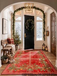 1pc Christmas Tree, Bow And Bell Pattern Red Plaid Runner Rug, Non-Slip And Washable, Perfect For Living Room, Bedroom, Hallway, Indoor And Outdoor Use, Easily Create Cozy Christmas Home Decor And Room Decoration - Red - View 16