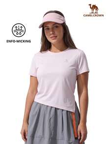 CAMEL CROWN Women's Outdoor Sports T-Shirt, Quick-Drying Breathable Running Fitness Wear - Fantasy Pink - View 1