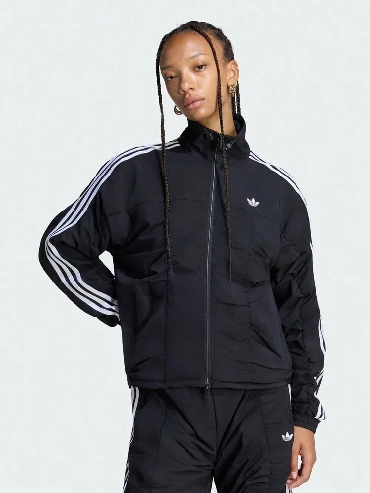 Adidas Originals Women's SPORTY TJ Jacket Woven Collarless Outerwear LH1932 - Black and White - View 1
