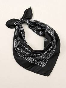 1PC Women Chic Paisley Printed Square Scarf, Classic Head Bandana For Daily Wear - Black - View 3