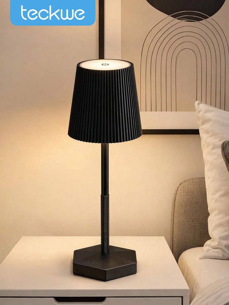 Teckwe Modern Pleated Shade Touch Table Lamp, 3 Adjustable Light Modes, Rechargeable Bedside Lamp, Soft Warm Glow, Home Bedroom Nightstand Decor, Ideal Gift - Multicolor - View 1