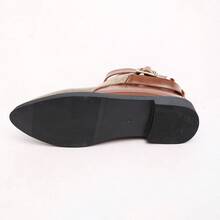 Autumn/Winter New Women's Daily Commute Office Casual Ankle Boots, Patchwork Upper With Metal Buckle Round Toe Low Chunky Heel, Suitable For Autumn/Winter Daily Outfits - Brown - View 4
