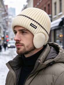 1pc Unisex Autumn/Winter Thermal Lined Earflap Knit Beanie, Warm Knitted Hat For Daily Outdoor, Travel, Cycling - Multicolor - View 3