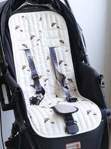 1pc Quilted Printed Baby Stroller Seat Pad, Thin Breathable Comfortable Lightweight All-Season Stroller Liner - Beige - View 11