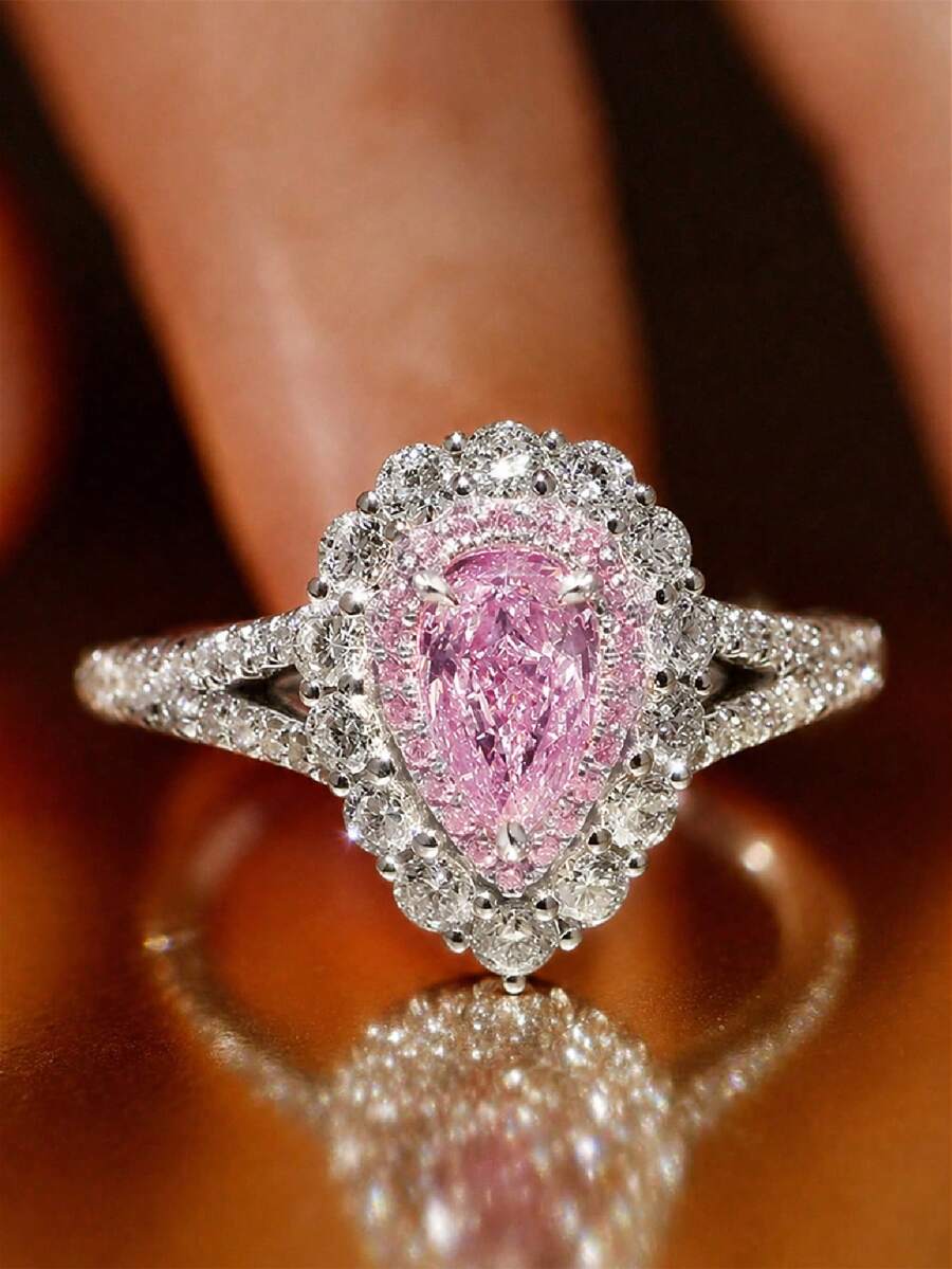 1 buah Cincin Zirkonia Kubik Romantis untuk Wanita, Perhiasan Pesta Pernikahan, Pertunangan, Hadiah Hari Valentine