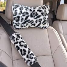 2pcs/Set Fashion Leopard Print Plush Car Headrest & Shoulder Pillow Set, Soft Plush Neck Pillow, All Season Use - A - View 3